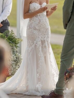 Lace Strapless Mermaid Wedding Gown in Ivory